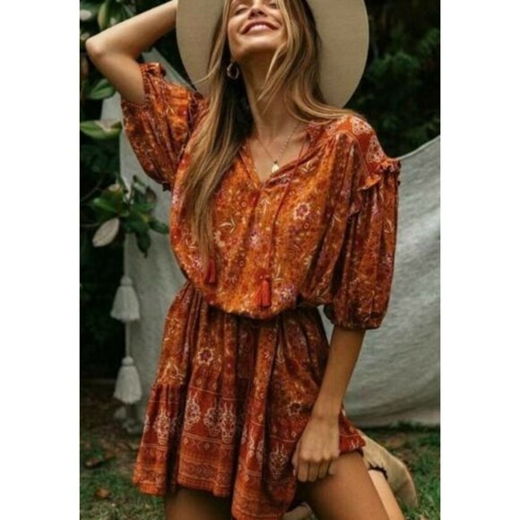 New Boho Floral Print Cotton Tunic/ Dress - Picture 3 of 7